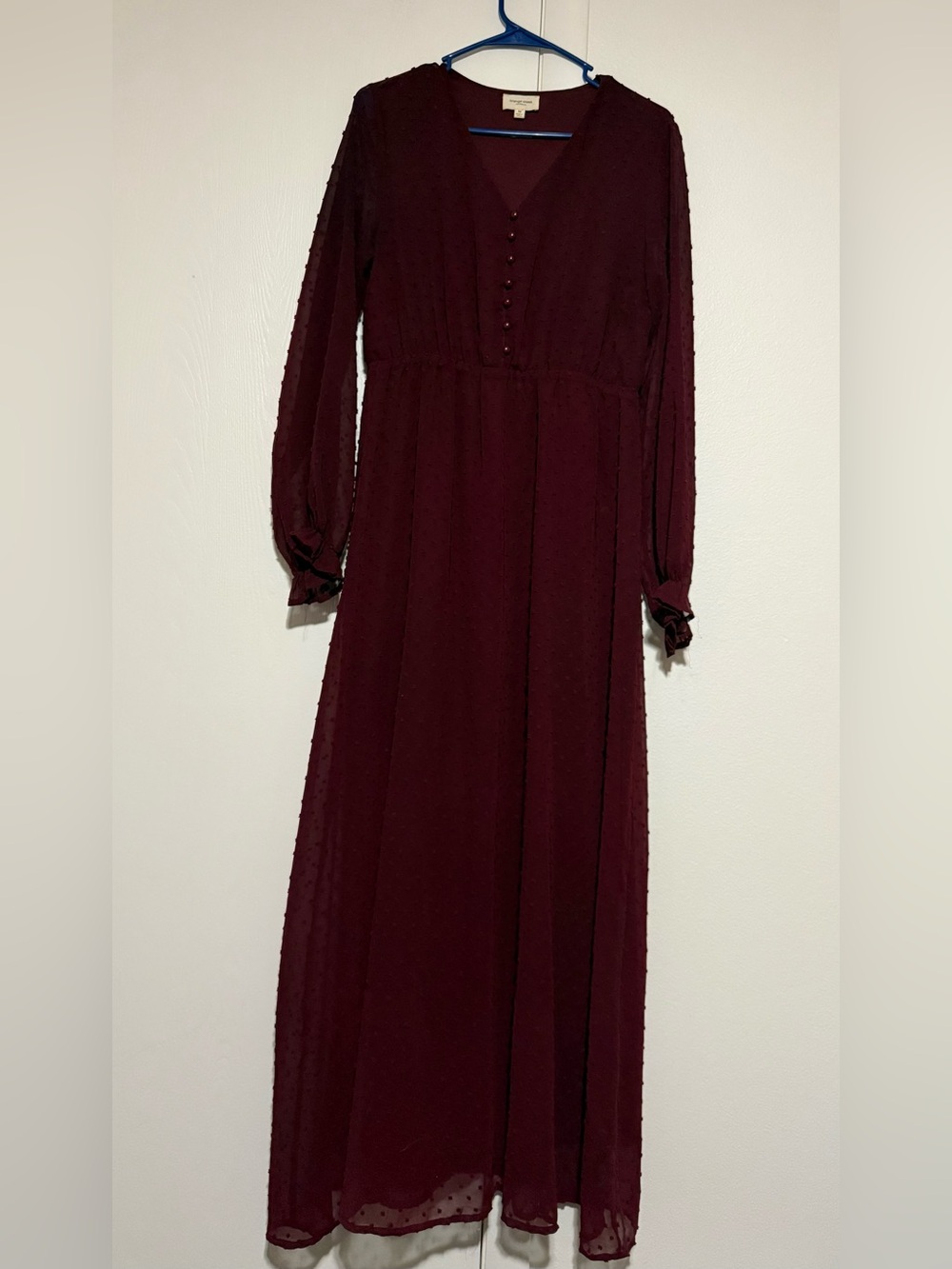 orange creek Burgundy Long Sleeve Maxi Dress dot textured